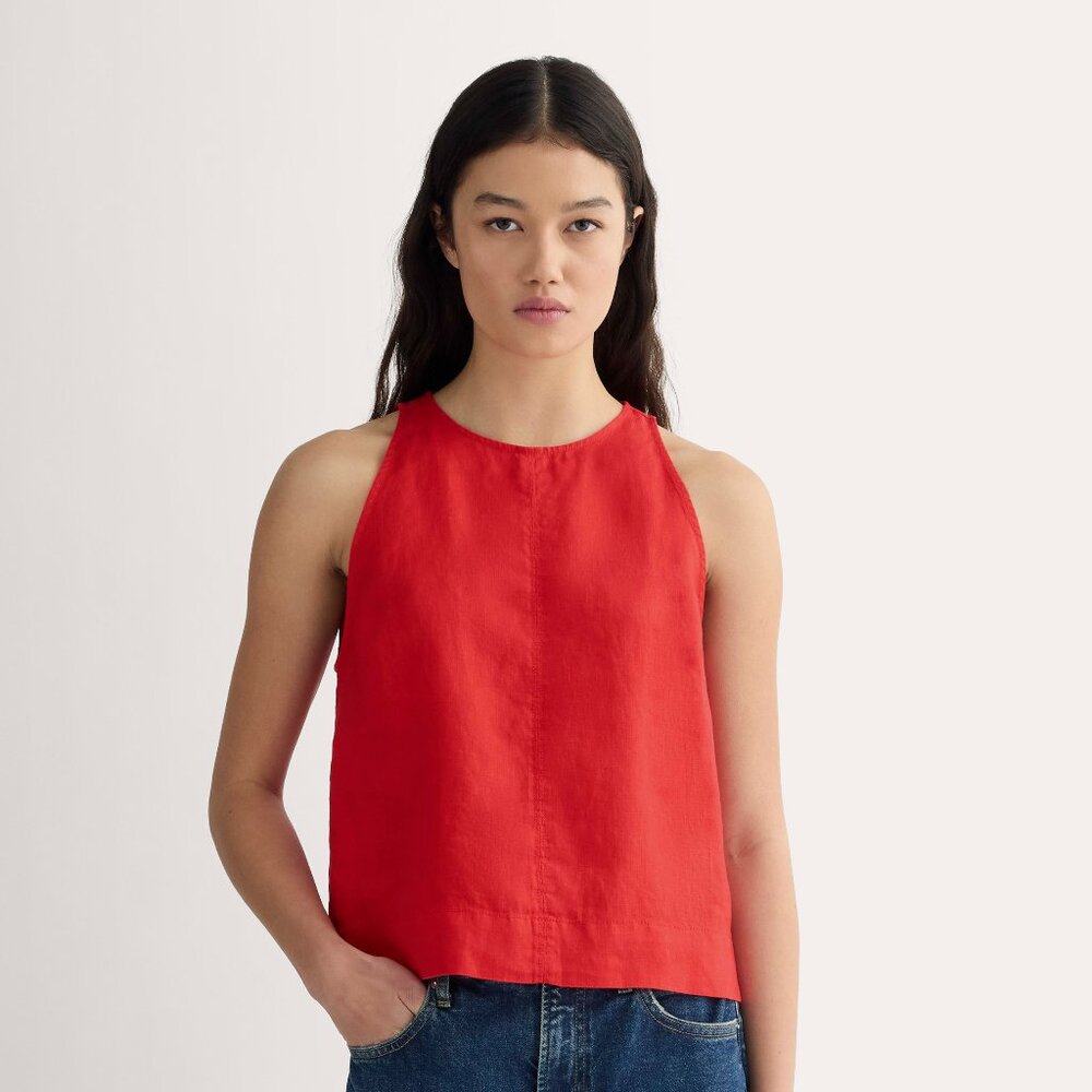 Everlane Women's Linen High-Neck Tank in Classic Red, Size 8